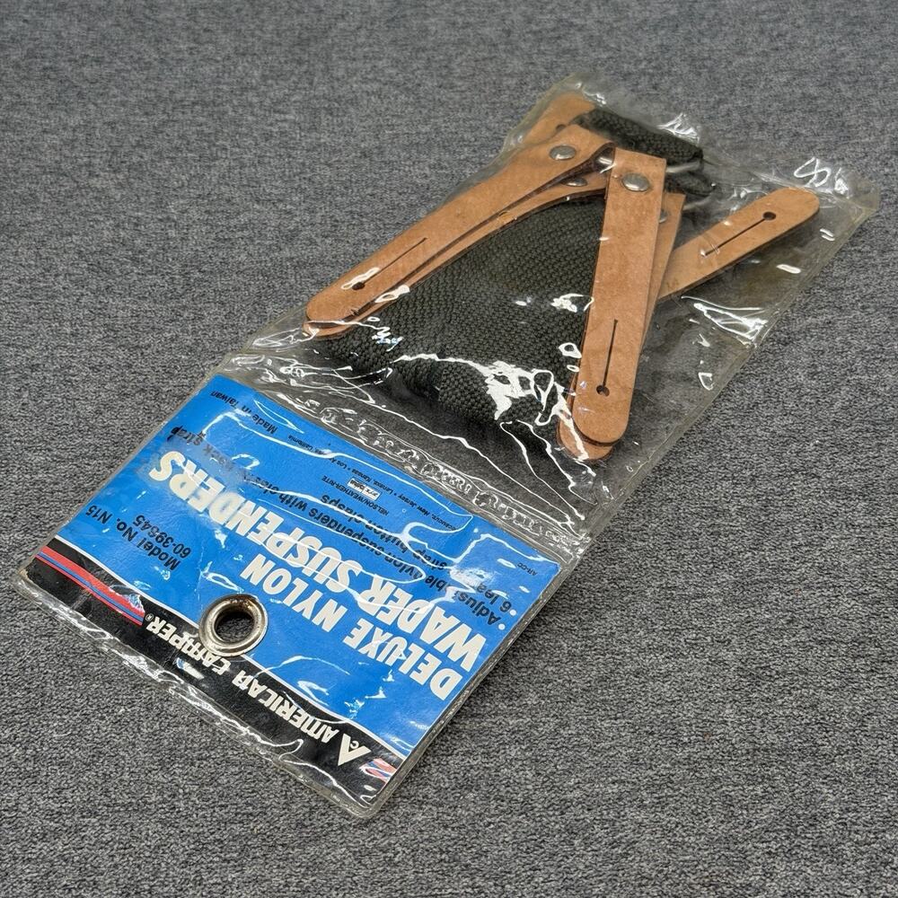 Old American Camper Deluxe Nylon Wader Suspenders OSFM Green Leather Tab SEALED